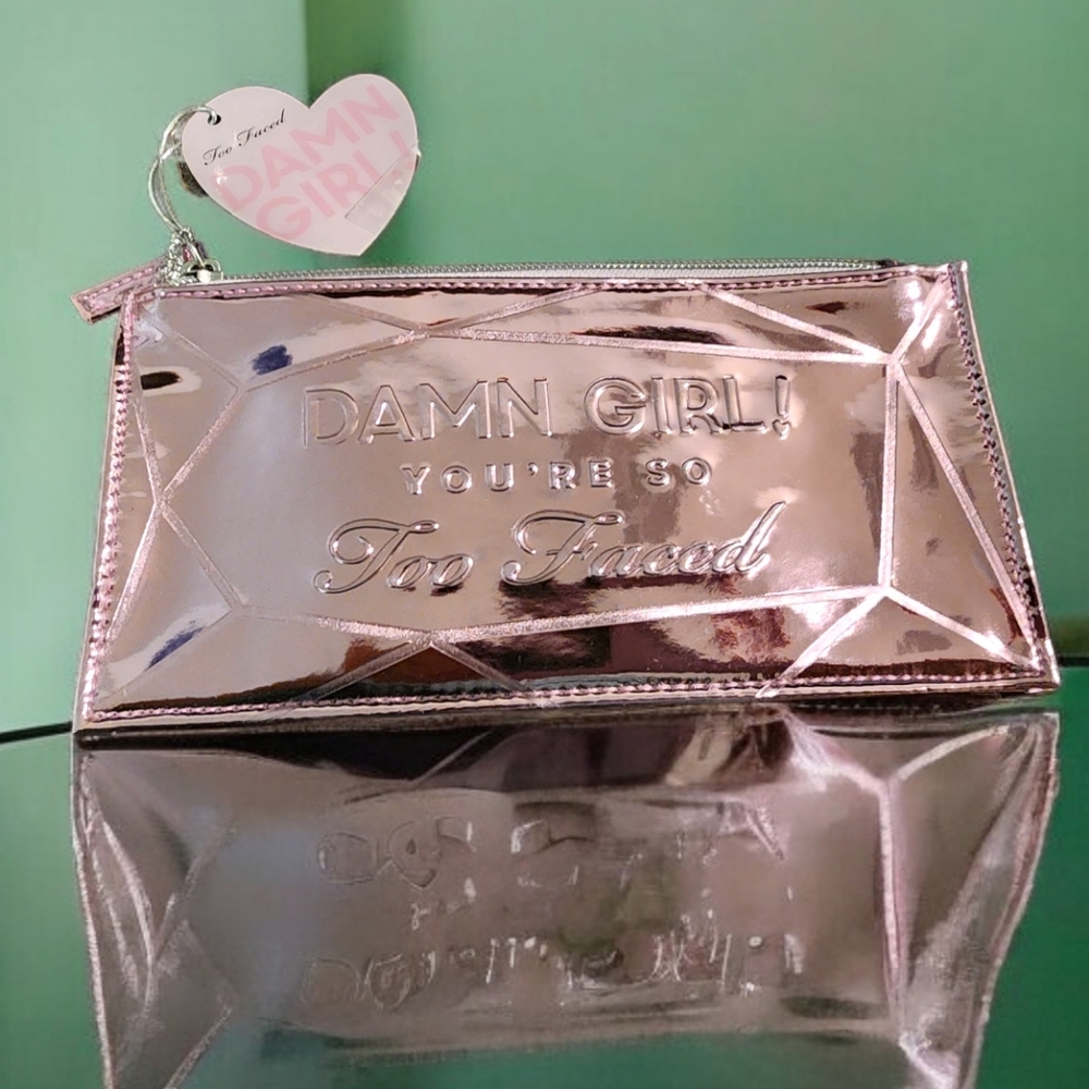 Too Faced Damn Girl Cosmetic Bag NWT Metallic PINK